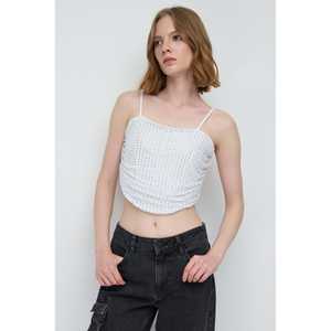 Blusa Casual con Adornos de Piedras y Logotipo Frontal - Product Image 1