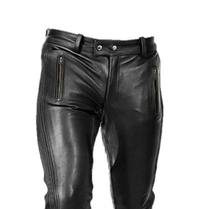 กางเกงหนังทรงสลิมฟิตสำหรับผู้ชายกางเกงหนังแคนวาสคุณภาพสูงสไตล์ลำลองทรงตรงดีไซน์ด้านบนย้อมสีเรียบ - Product Image 6