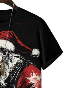 Camiseta Personalizada para Hombre con Estampado Gráfico de Santa Claus, Ropa de Calle Navideña, Algodón, Manga Corta, Casual, Holgada, Moda Festiva - Product Image 2
