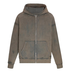 Ventes en gros de sweats à capuche zippés en coton brut délavé pour hommes, sweats à capuche vierges personnalisés avec bordure brute, sweats à capuche zippés en molleton 100% coton, personnalisation - Product Image 5