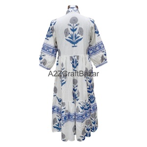 Robe en coton pour femmes, nouvelle conception élégante, imprimé floral à la main, col montant, respirante et confortable pour un usage quotidien - Product Image 5