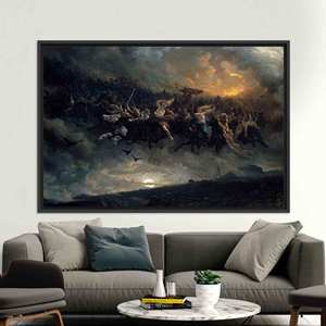 Toile imprimée : La chasse sauvage d'Odin - Décoration murale sur le thème de la mythologie nordique, 1P : encadré noir - Product Image 1