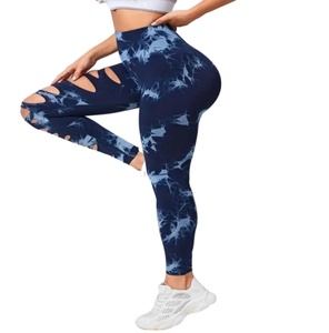 2024 personnalisé cravate teinture respirant séchage rapide creux Yoga Leggings taille haute bout à bout levage course femmes solide taille élastique - Product Image 2