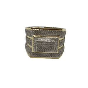 แหวนเพชรทรงกลมสำหรับผู้ชายประดับด้วยเพชรสีทอง10K สีเหลืองทองประดับเพชรสไตล์ฮิปฮอป - Product Image 1