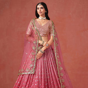 Vêtements de fête et mariage Lehenga Choli de mariée semi-cousu pour femme prêt-à-porter avec chemisier fantaisie entièrement cousu - Product Image 1