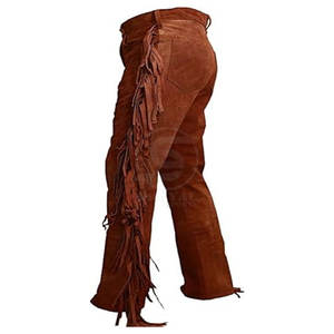 Pantalons pour hommes sur mesure, design unique, best-seller, pantalon en cuir suédé à franges lavées en gros - Product Image 3
