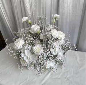 Guirlande <span class=keywords><strong>de</strong></span> roses blanches artificielles <span class=keywords><strong>de</strong></span> 50 cm et 60 cm, petite boule <span class=keywords><strong>de</strong></span> fleurs, centre <span class=keywords><strong>de</strong></span> table pour décoration <span class=keywords><strong>de</strong></span> mariage - Vente chaude - Product Image 2