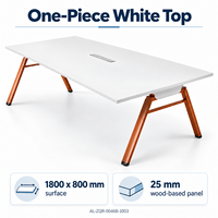 Table de conférence moderne 1800 mm blanche, table de formation de bureau avec pieds en acier orange en forme de A et accès central aux câbles