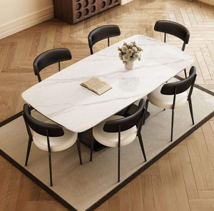 Ensemble de table à manger italienne en ardoise noire absolue, design de pieds en X, table à manger rectangulaire moderne minimaliste - Product Image 4