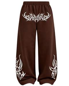Pantalon de survêtement ample à imprimé tribal marron personnalisé, streetwear pour femmes, pantalon de jogging à jambes larges, pantalon décontracté surdimensionné, pantalon en molleton hip-hop - Product Image 1