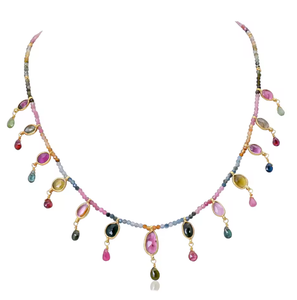 Collar de Turmalina con Cuentas Chapado en Oro sobre Plata 925 - Joyería de Piedra Natural Colorida 3g Estilo Original Jaipur - Product Image 1