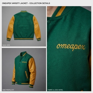 เสื้อแจ็คเก็ตขนสัตว์สีเขียวสำหรับผู้ชาย แขนหนังสีทอง โลโก้สั่งทำ คอปกและปลายแขนเสื้อแบบริบ ติดกระดุมด้านหน้า สไตล์เสื้อแจ็คเก็ตบอมเบอร์สตรีทแวร์ระดับพรีเมียม - Product Image 5