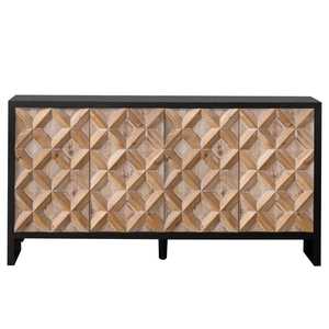 ตู้ไม้ 4 บานสไตล์เรียบง่าย พร้อมลวดลายแกะสลักเรขาคณิต ตู้ข้างเตียงพร้อมกรอบสีดำ สำหรับห้องนั่งเล่น วิลล่า และห้องต่างๆ - Product Image 1