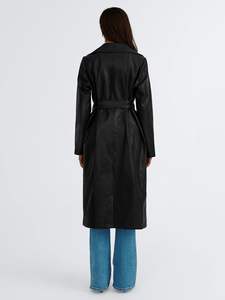 Chaqueta corta de piel sintética con cremallera para mujer con mangas abullonadas, diseño de abrigo Peplum, manga larga y cuello redondo, prendas de vestir, abrigo largo - Product Image 4