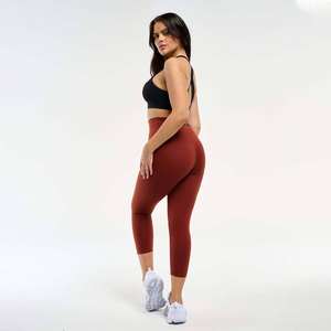 Best Quality Custom Brown OEM Women's Sets 2 Piece Set Women Crop <b>Leggings</b> Zipper Waistband <b>Pocket</b> Soft Stretchy High Waist Set - Product Image 1