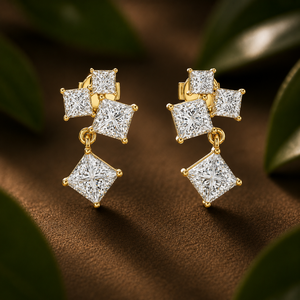 18K Yellow Gold Princess Cut Lab Grown Diamond Dangle <b>Drop</b> Earrings CVD Secure Screw <b>Back</b> EF VVS Fine Jewelry for Women Gifts - Product Image 1