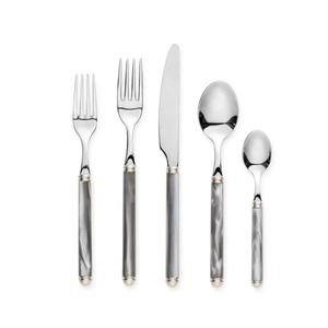 Cubiertos de acero inoxidable Ideal para cocina, mesa, café, hogar, cubiertos chapados en Color plateado, mango de resina crema, Juego de 4 utensilios - Product Image 5