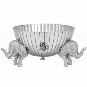 Silver Intricately Designed Urli With <b>Elephants</b> - Product Image 1