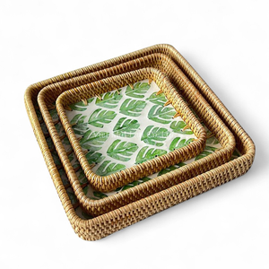 Bandeja Artesanal Ecológica de Nácar con Ratán para Servir y Exhibir Alimentos en el Hogar - Product Image 1