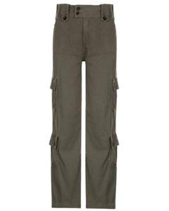 Pantalones Cargo Verde Oliva para Mujer, Cintura Alta, Pierna Recta, Estilo Utilitario, Ropa Casual de Calle, Pantalones de Moda con Múltiples Bolsillos - Product Image 1