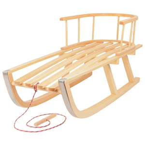 Luge en bois de hêtre avec dossier amovible, patins en acier de 88 cm, finition naturelle laquée écologique, vente en gros, personnalisable - Product Image 1