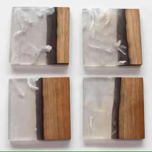 Posavasos de madera y resina posavasos de artesanía de forma cuadrada posavasos de resina multifuncional grande Rectangular personalizado - Product Image 1