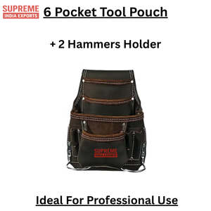 6 Pocket <b>Leather</b> <b>Tool</b> Pouch with 2 Hammer Loops | Oil Tanned Heavy-Duty <b>Belt</b> Holster for Professionals - Product Image 3