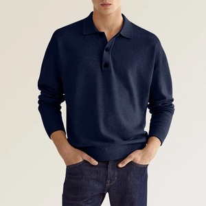 Wholesale Men <b>Long</b> <b>Sleeve</b> Solid Color V-neck Button Polo Collar T-shirt <b>Golf</b> Polo Shirt All Season <b>Top</b> Men polo t-shirt for Men - Product Image 4
