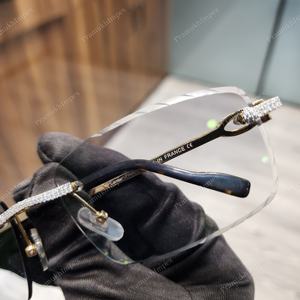 Lunettes de soleil de luxe transparentes grises anti-reflets avec monture en acier inoxydable sertie de moissanite, design classique GRA - Product Image 6