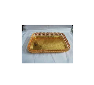 Fournisseur indien de plateau de service en métal de forme ronde, variété fantaisie de haute qualité or brillant poli - Product Image 3