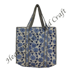 2025 matelassé Shopping sac fourre-tout indien à la main pur coton belle femmes vêtements de plage sac fête porter stockage sac de voyage indien - Product Image 5