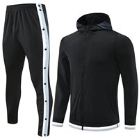 Setelan Training Sepak Bola Hoodie Grosir, Jaket Full Zip, Celana Lepas Pasang, Warna Solid, Hangat, Bernapas, Pakaian Olahraga dengan Kantong