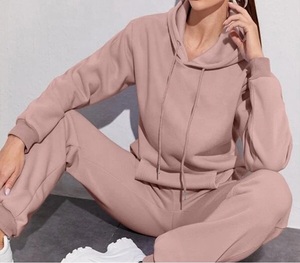 Conjunto Deportivo de Dos Piezas para Mujer, Personalizado, de Algodón Ecológico, Talla Grande, con Capucha, Sudadera y Pantalones Jogger con Cordones - Product Image 1