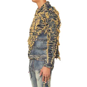Jaqueta jeans masculina plus size para homens, jaqueta de jeans com pigmento lavado ODM/OEM Mingwei