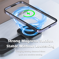 Cargador Inalámbrico Magnético 3 en 1 Plegable, Carga Rápida de 15W, Estación de Carga Inalámbrica Portátil de Viaje para iPhone, iWatch y AirPods
