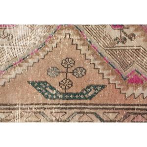 Vintage Rug, Runner 3.2x9.8 ft Turkish Rug, <b>Brown</b> Floral <b>Wool</b> Rug - Product Image 5