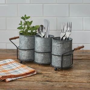 Soporte para cubiertos de utensilios de metal galvanizado de granja Tier 3 con soporte de metal Incluye reposapiés para cucharas y clips para ollas - Product Image 2
