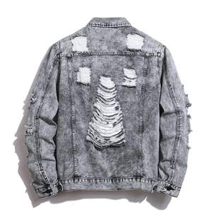 High Quality Customized Logo Distressed Zip Up <b>Jacket</b> Distress Jean <b>denim</b> <b>jacket</b> <b>denim</b> <b>jacket</b> for men - Product Image 3