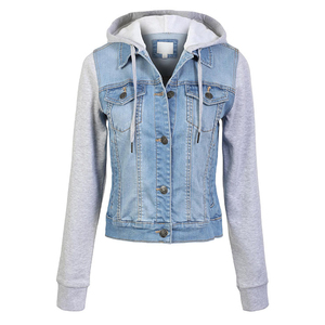 Veste en jean longue à capuche pour femme, sur mesure, respirante et extensible, avec impression par sublimation sur coton bleu, design uni pour l'hiver - Product Image 1