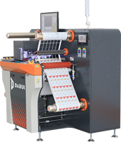 Máquina de corte y troquelado digital automática DARUI S7 de 3 cuchillas para etiquetas en rollo, con motor y engranajes, ecológica, para corte longitudinal y rebobinado, a precio económico.
