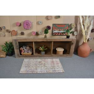 Alfombra de lana turca Vintage de 2x3,5 pies, tejido plano de retazos beige y azul para decoraciones de sala de estar con respaldo de látex - Product Image 3