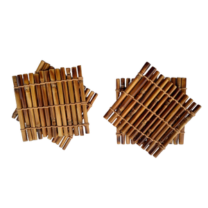 Sous-verres en bambou vintage de haute qualité, design tendance, écologiques, forme carrée créative, lot de 4, artisanat, tapis de qualité - Product Image 5