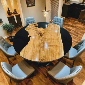 Table à manger en bois d'acacia en résine artisanale moderne de luxe, table de salon imperméable pour mariage, retraite, sympathie, Diwali - Product Image 3
