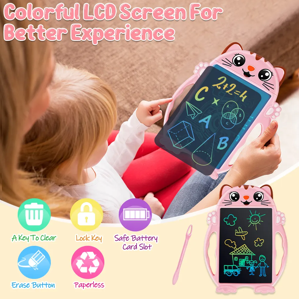 Tablette d'écriture à écran couleur pour enfants, jouets éducatifs pour filles de 2 ans