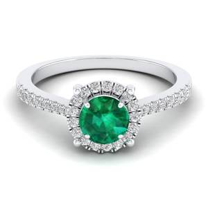 Anillo de Halo con Gema Esmeralda de Corte Redondo de 0.84 Quilates y Moissanita, Plata de Ley 925, Precio al por Mayor REYES, Joyería Fina para Mujer - Product Image 1
