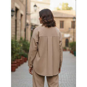 Conjunto Casual de 2 Piezas de Algodón 100% Corduroy Almond Latte: Blazer y Pantalones Cortos por Encima de la Rodilla, Talla XL, Transpirable, con Bolsillos, Diseño Liso - Product Image 1