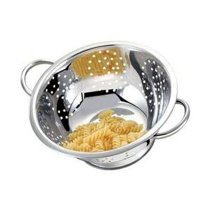 Metal colander with precision cut holes for efficient draining <b>pasta</b> noodles vegetables fruits washing kitchen - Product Image 6
