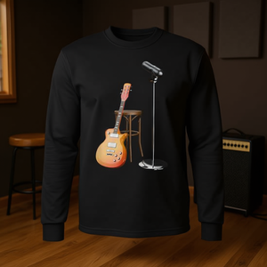 <b>Guitar</b> Long Sleeve T-Shirt With Electric <b>Guitar</b> And Microphone Design <b>For</b> Music Lovers - Product Image 3