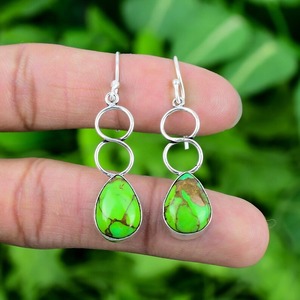 925 Solid Sterling Silver Stamped Women Girls <b>Dangle</b> <b>Earrings</b> 925 Sterling Silver Gemstone Spinner Turquoise <b>Earrings</b> Gold Gift - Product Image 3