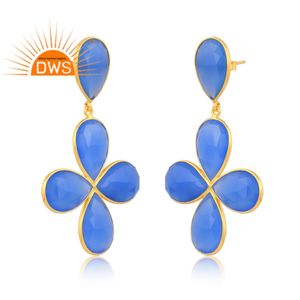 Pendientes colgantes de piedras preciosas de Calcedonia azul natural chapados en oro de 18 quilates, joyería fina Demi - Product Image 2